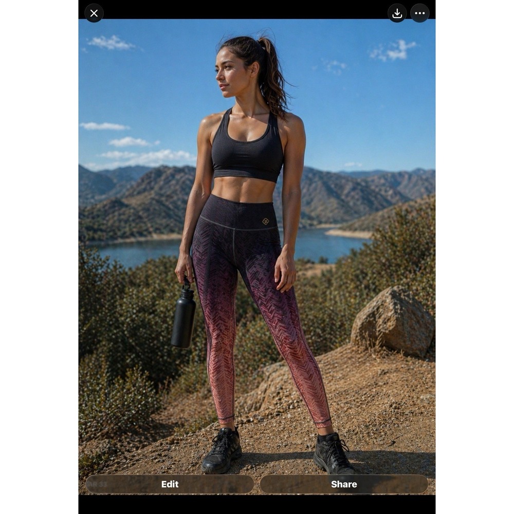 AR-33 XL Alpha High Rise Sunset Ombre Leggings NWT Embossed Texture Active Wear